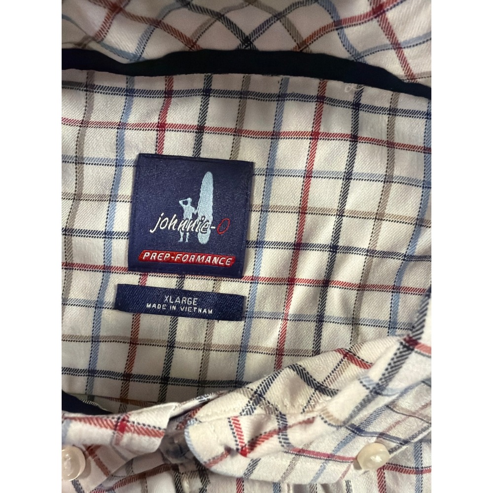 Johnnie-O Button Down Polo Mens XL White Red Blue Check Prep-Performance Short - Picture 2 of 8